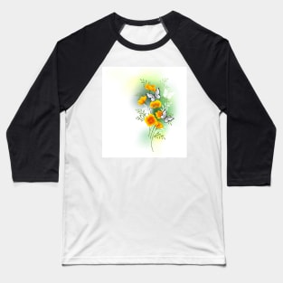 California Poppy with Butterflies Baseball T-Shirt